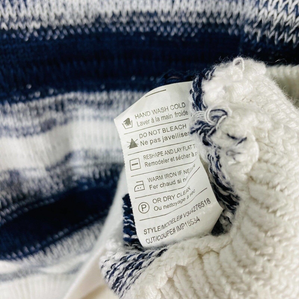 Vince Size XS Ombre Stripe Pullover Crewneck Sweater Navy Blue White 100% Cotton - Picture 5 of 5